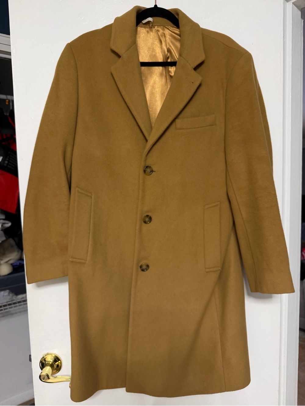 Men's Classic Single-Breasted Wool-Cashmere Blend Camel Coat
